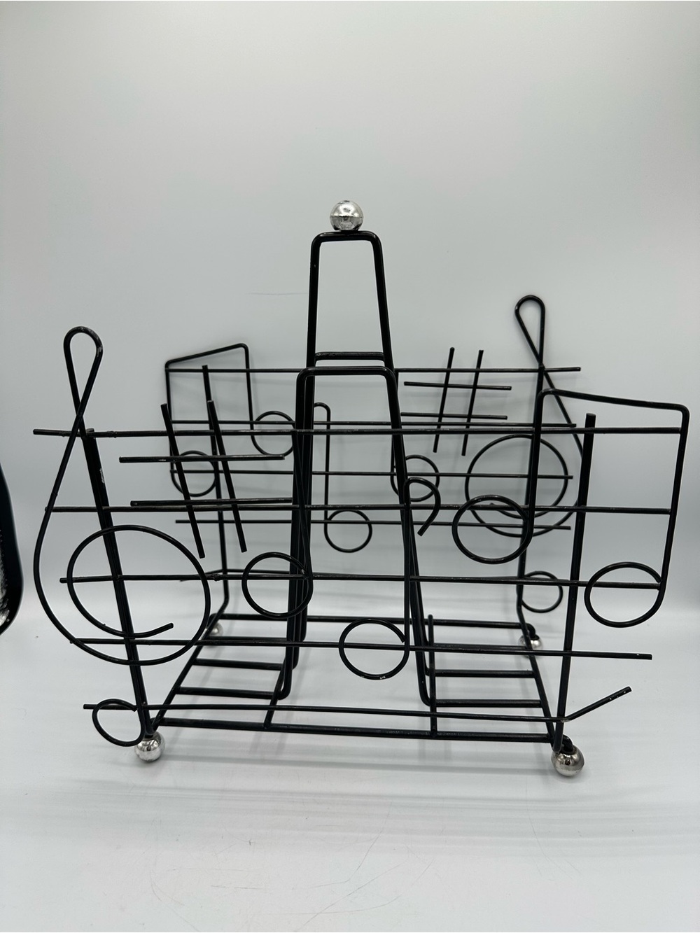 Vintage 70’s MCM Retro Music Note Record Holder Black Wire Rack Stand Rare